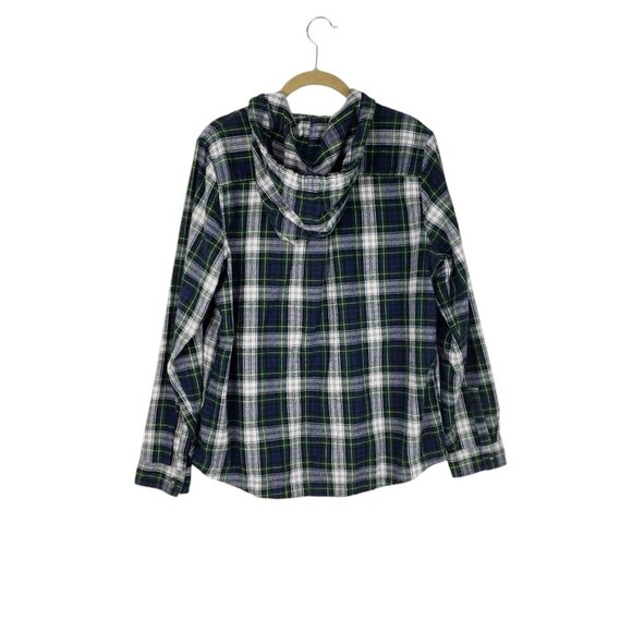LL Bean Flannel Zip Hoodie Gordon Tartan Scotch Plaid Relaxed Shirt Size Medium - Picture 2 of 9